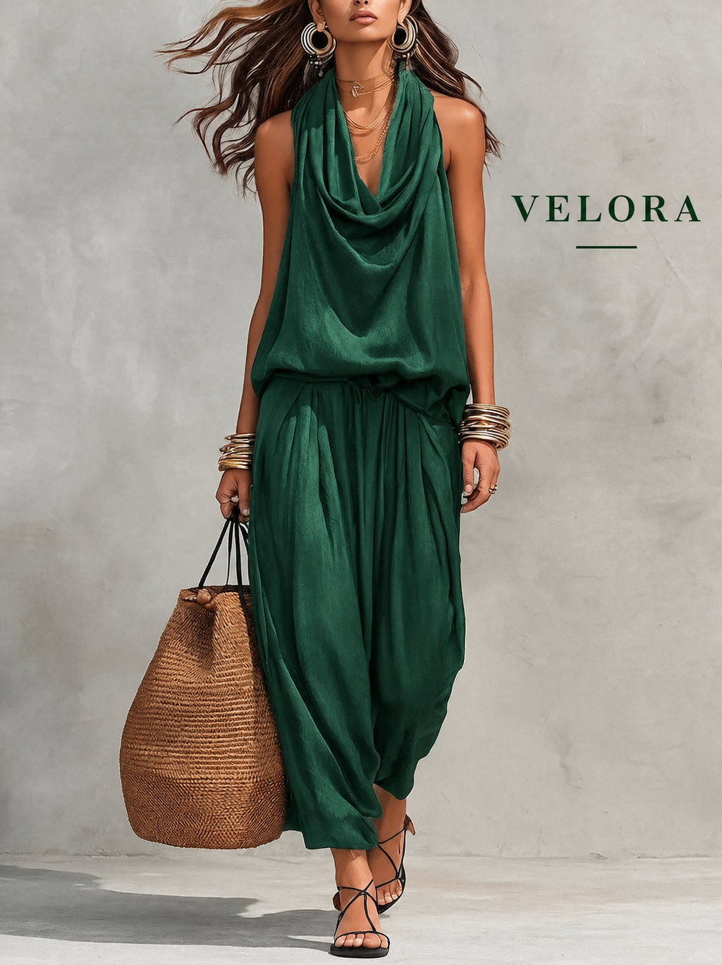 Conjunto de 2 Piezas para Mujer – Top con Volantes y Espalda Descubierta + Pantalón de Talle Alto