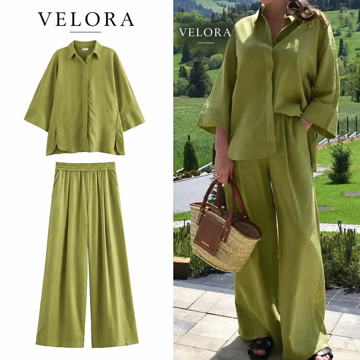 Conjunto de Camisa y Pantalón de Lino para Mujer – Estilo Oversize y Pierna Ancha