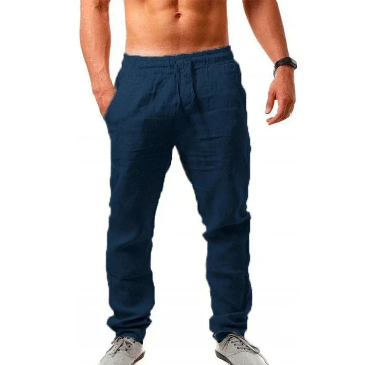 Pantalón Baggy Hombre Algodón y Lino, Pantalón Casual Transpirable de Corte Ancho, Estilo Urbano