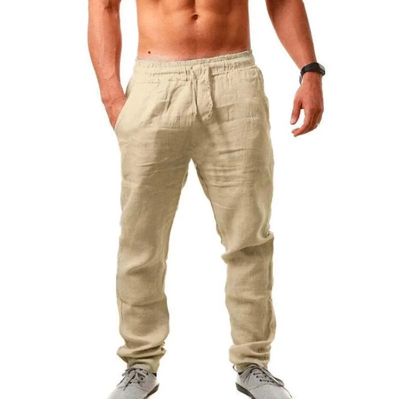 Pantalón Baggy Hombre Algodón y Lino, Pantalón Casual Transpirable de Corte Ancho, Estilo Urbano