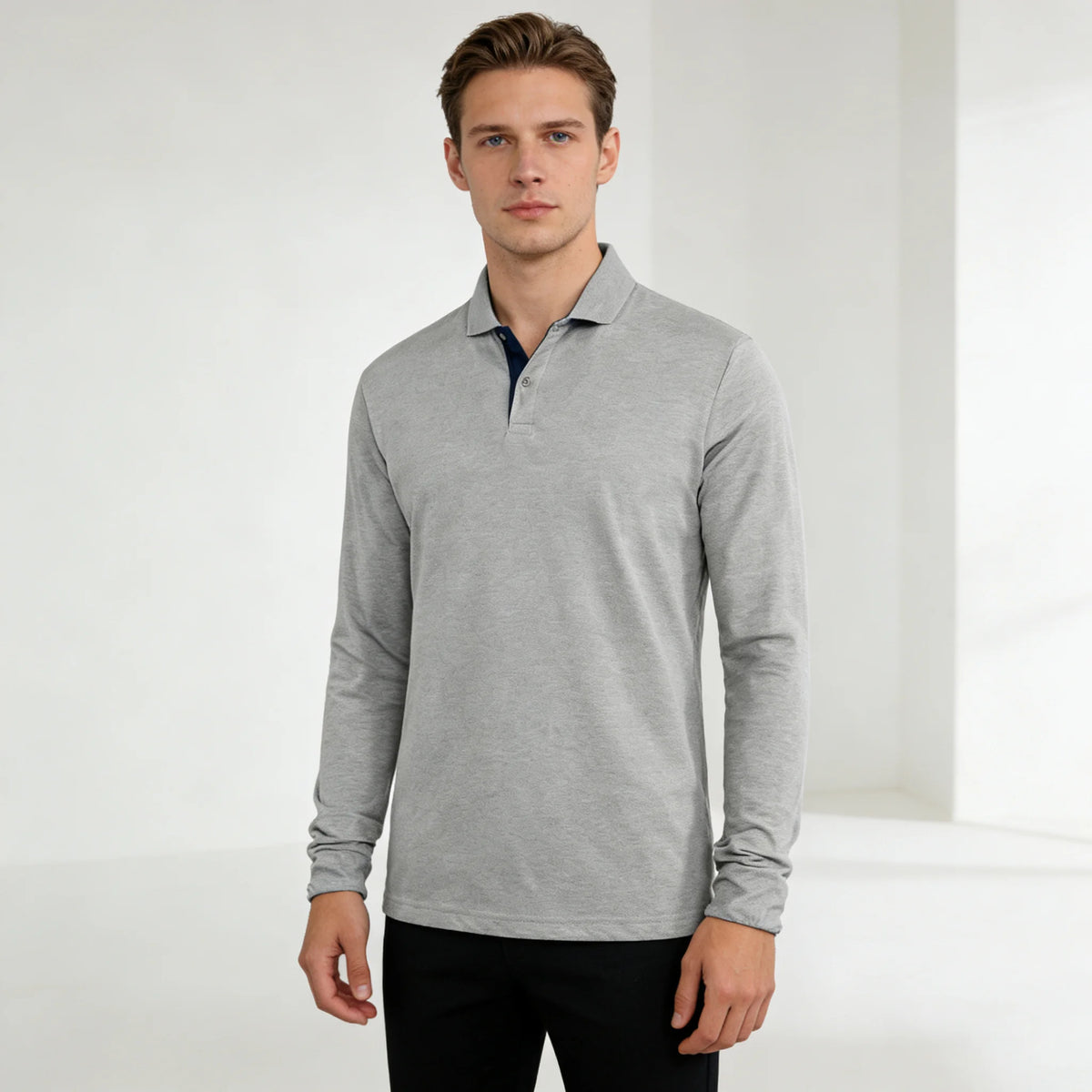 Polo de Manga Larga para Hombre – 95% Algodón, Casual y Transpirable