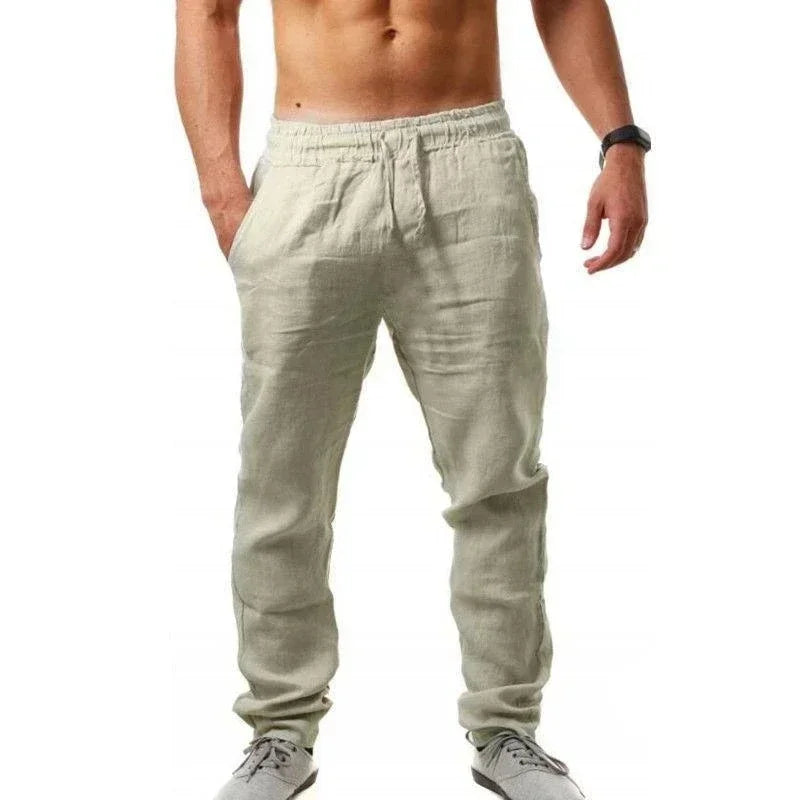 Pantalón Baggy Hombre Algodón y Lino, Pantalón Casual Transpirable de Corte Ancho, Estilo Urbano