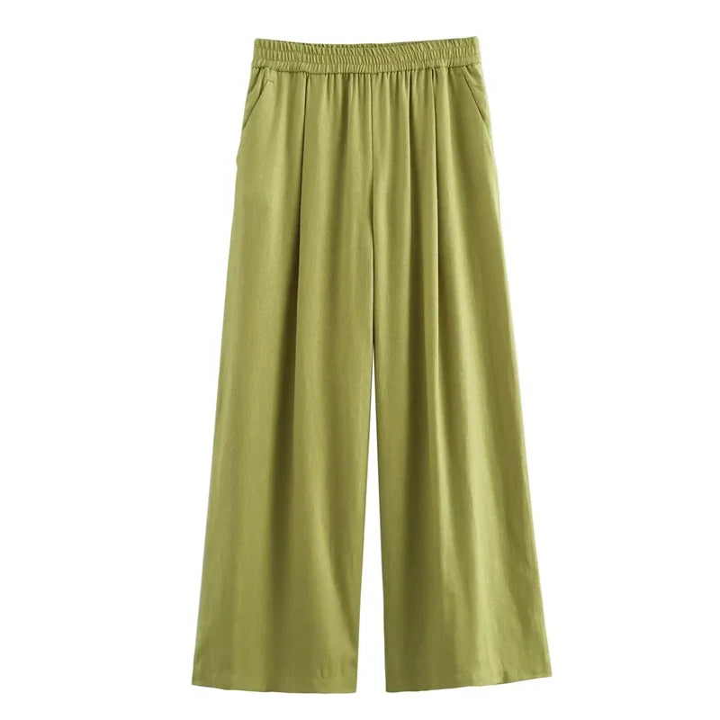 Conjunto de Camisa y Pantalón de Lino para Mujer – Estilo Oversize y Pierna Ancha