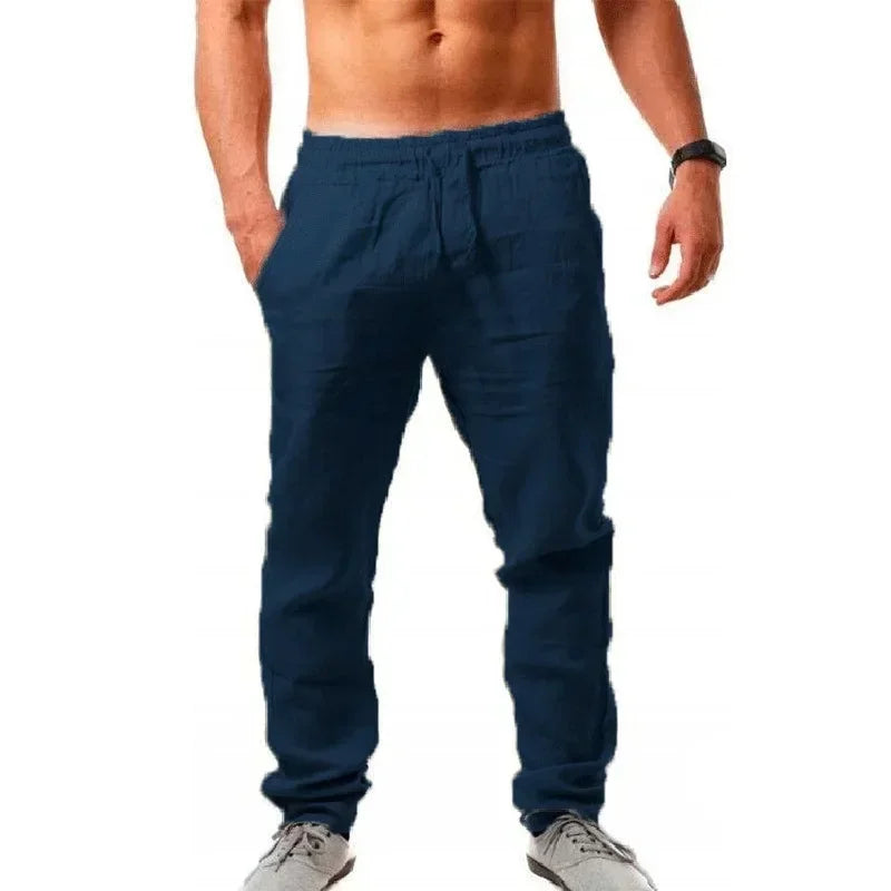 Pantalón Baggy Hombre Algodón y Lino, Pantalón Casual Transpirable de Corte Ancho, Estilo Urbano