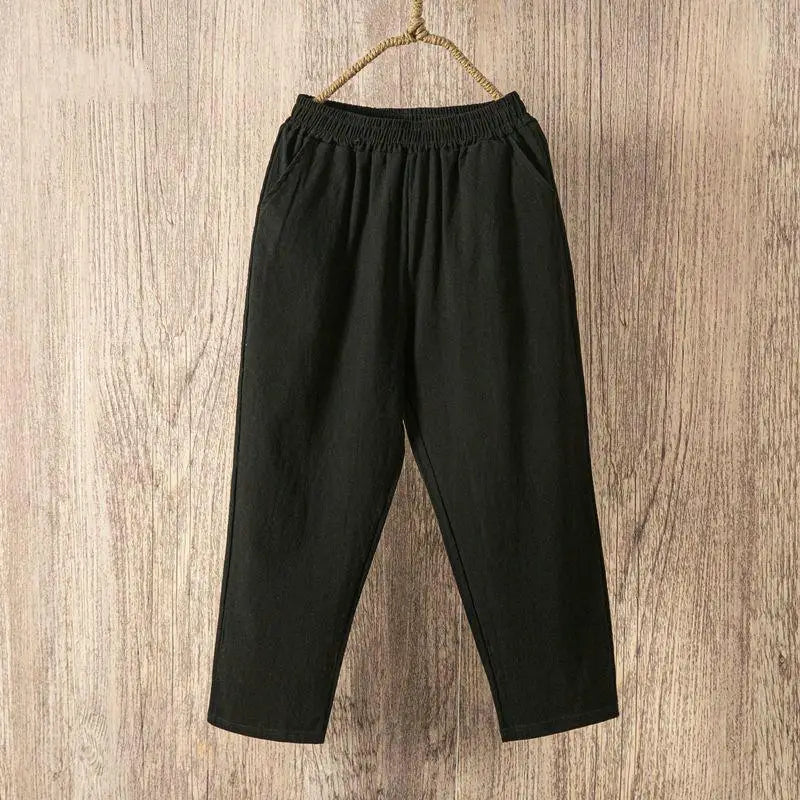 Pantalón Casual de Lino y Algodón para Mujer – Corte Holgado y Cintura Elástica