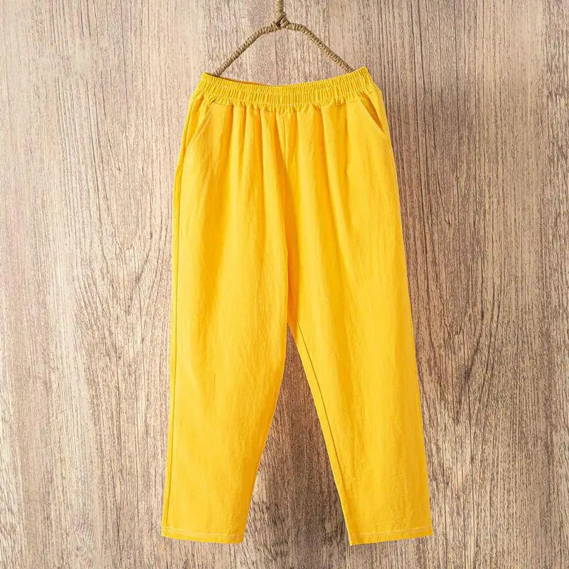 Pantalón Casual de Lino y Algodón para Mujer – Corte Holgado y Cintura Elástica