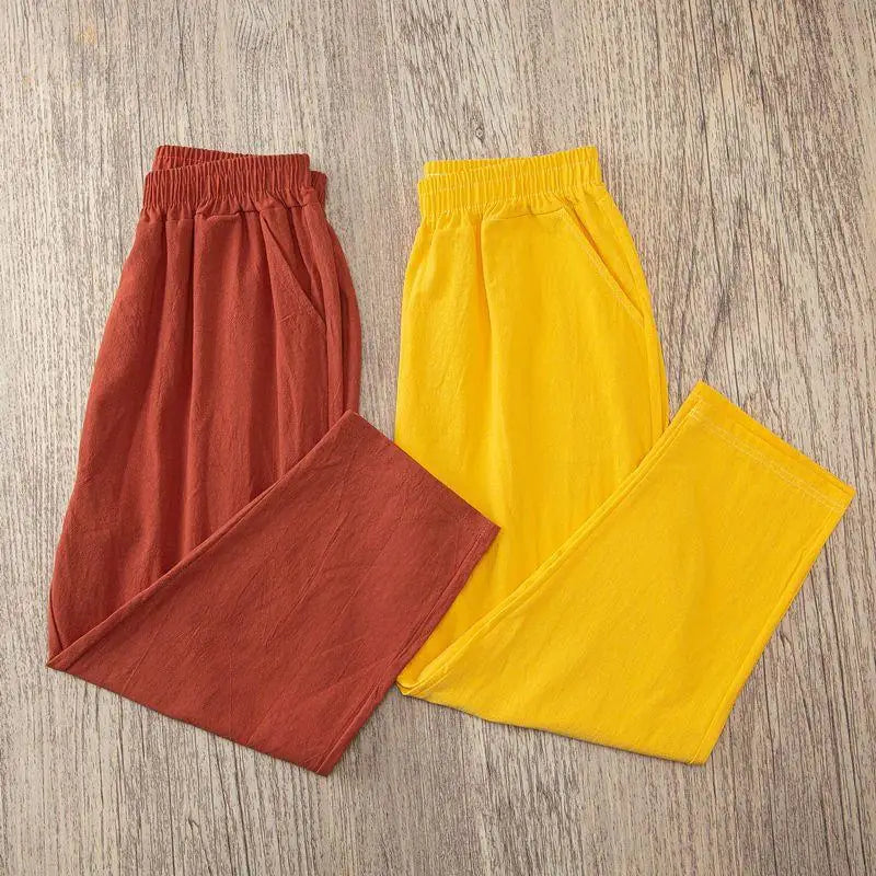 Pantalón Casual de Lino y Algodón para Mujer – Corte Holgado y Cintura Elástica