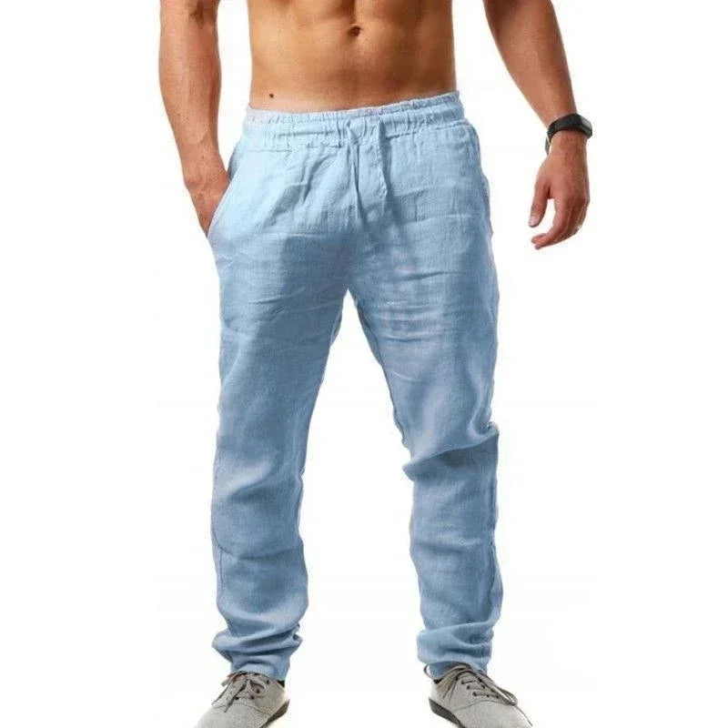 Pantalón Baggy Hombre Algodón y Lino, Pantalón Casual Transpirable de Corte Ancho, Estilo Urbano