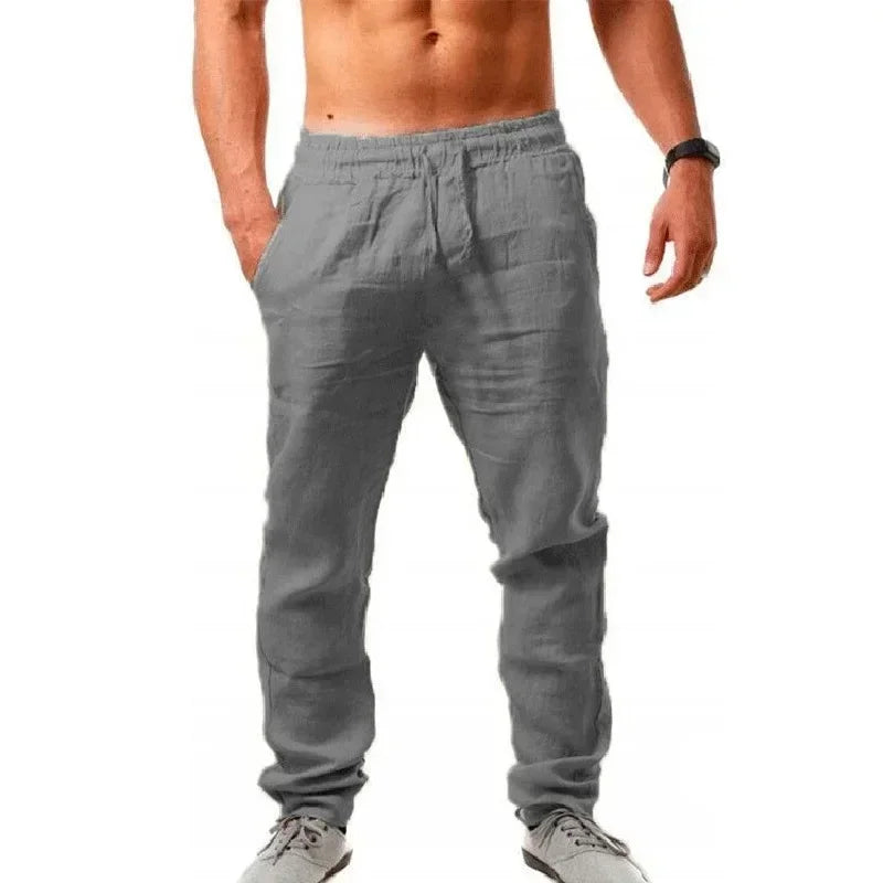 Pantalón Baggy Hombre Algodón y Lino, Pantalón Casual Transpirable de Corte Ancho, Estilo Urbano