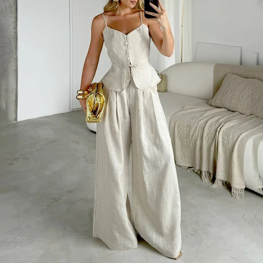 Conjunto Elegante de Mujer – Blazer y Pantalón de Pierna Ancha