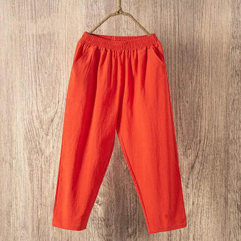 Pantalón Casual de Lino y Algodón para Mujer – Corte Holgado y Cintura Elástica