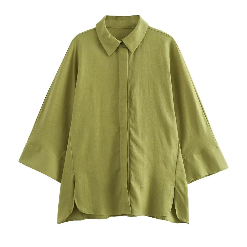 Conjunto de Camisa y Pantalón de Lino para Mujer – Estilo Oversize y Pierna Ancha