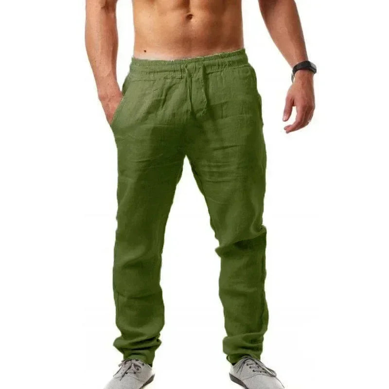 Pantalón Baggy Hombre Algodón y Lino, Pantalón Casual Transpirable de Corte Ancho, Estilo Urbano