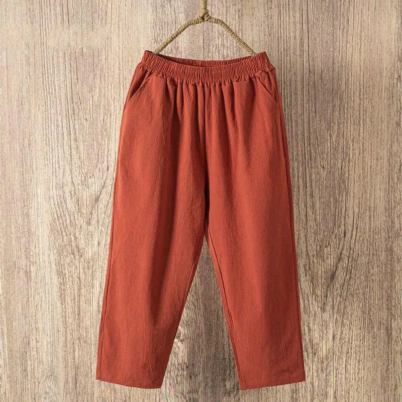 Pantalón Casual de Lino y Algodón para Mujer – Corte Holgado y Cintura Elástica