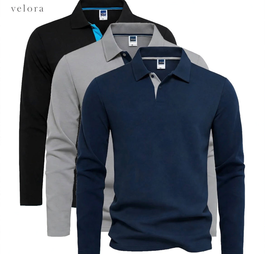 Polo de Manga Larga para Hombre – 95% Algodón, Casual y Transpirable